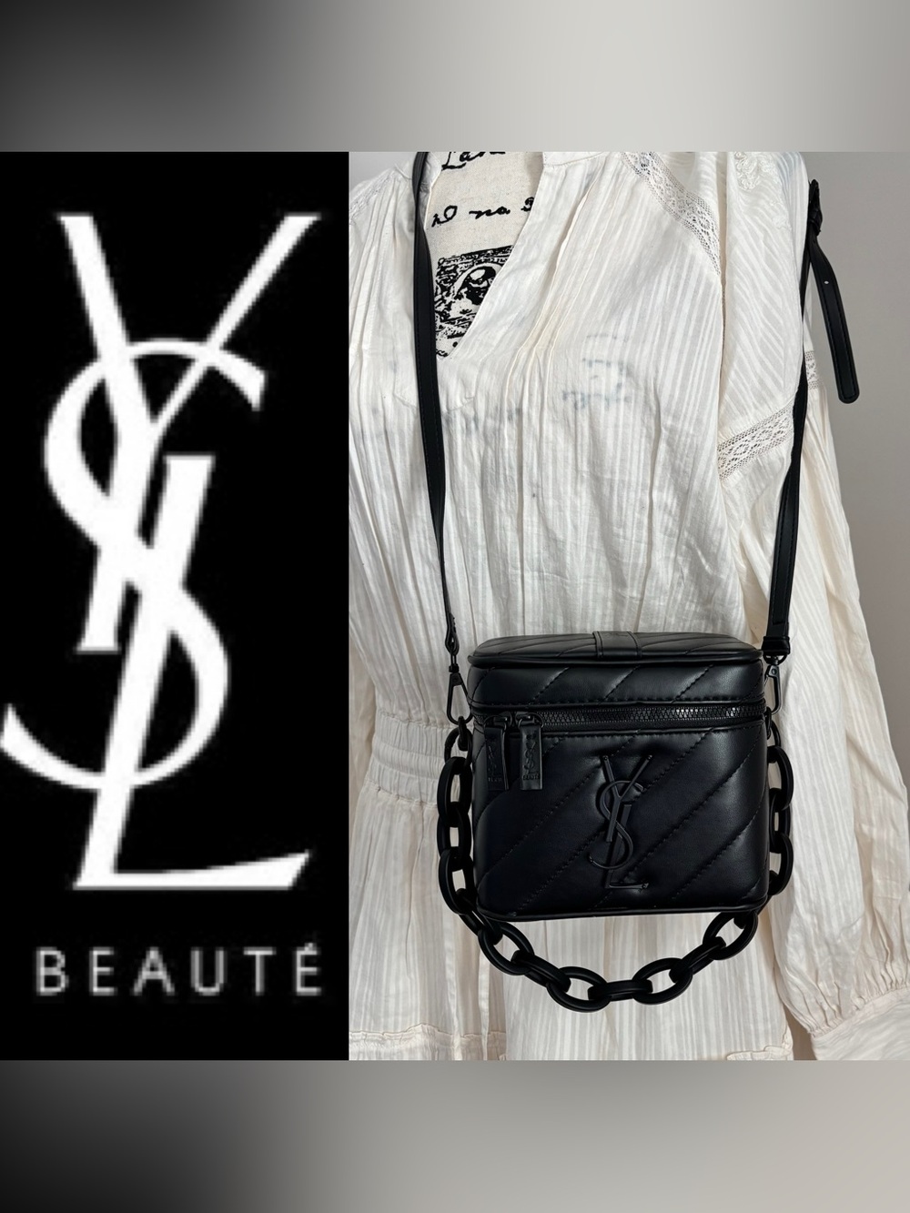 YSL Beaute VIP Novelty Black & Black quilted vanity crossbody bag NEW